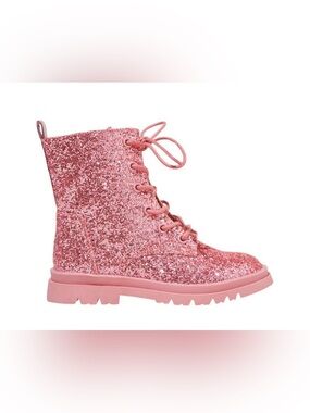 Cotton On Pink Glitter Lace-Up Combat Boots Size 13